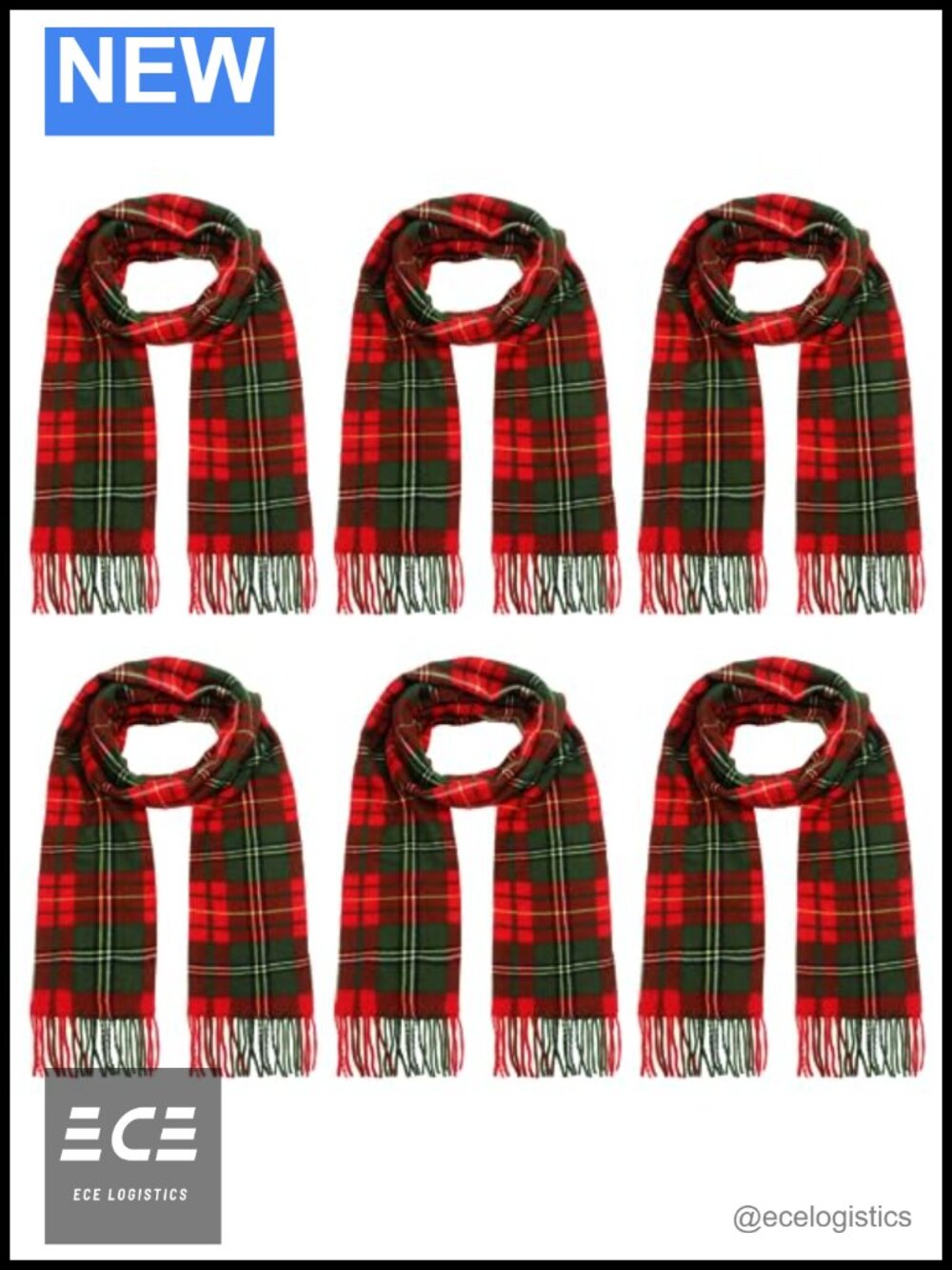 Tartan Plaid Scarf Set 6 Pc Acrylic Tassel Cold Weather Winter Scarves